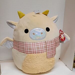 Squishmallows Cream and Gold Cow Pillow